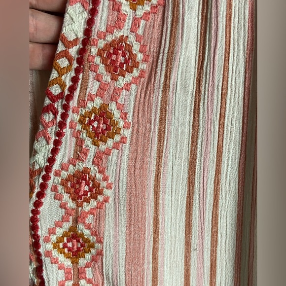Mason & Belle Size 3x Blouse Embroidered Bohemian Striped Pink Button Down Cream - Picture 3 of 7